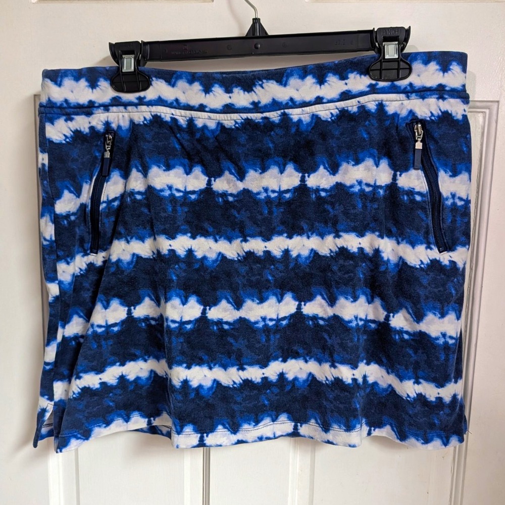 Jones New York Signature Womens Blue White Striped Knit Skort Zip Skirt L